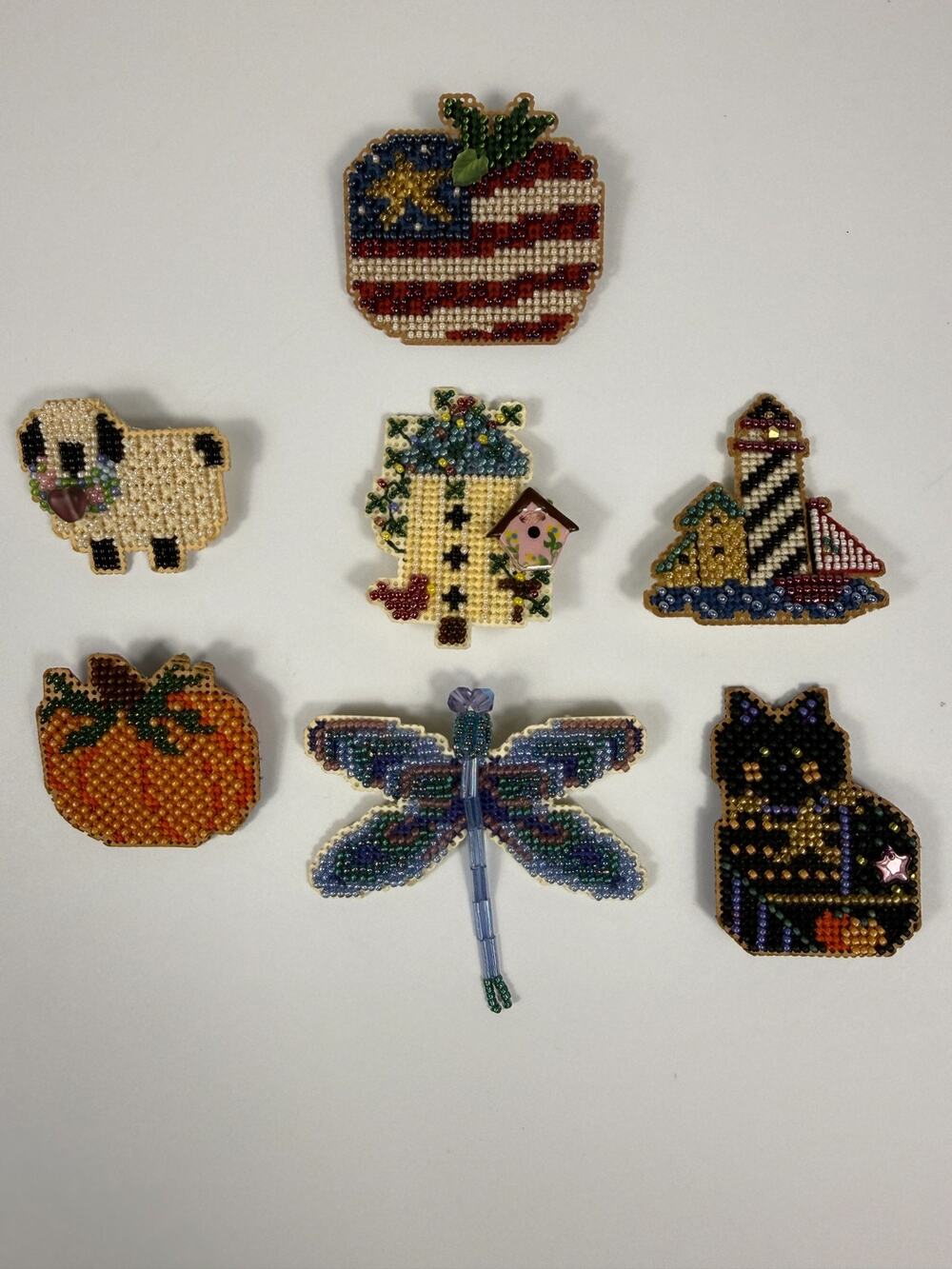 Finished Mill Hill Counted Glass Bead Pins Brooches Dragonfly Holidays